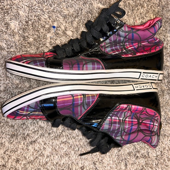 Coach Finch Plaid High Top Sneakers – Pink / Black Patent – Size 7.5 - Picture 2 of 8